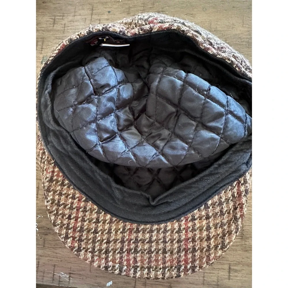 UBI Hats Men's M/L Plaid Flat Cap‎ Wool Blend Ivy Cabbie Driving Hat Brown
